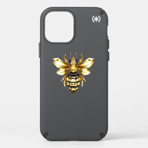 Faux Gold Foil Logo Bee Polygonal on Black Speck iPhone 12 Case