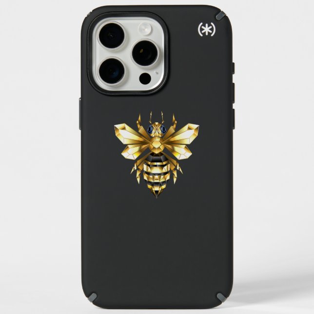 Faux Gold Foil Logo Bee Polygonal on Black Speck iPhone Case (Front)