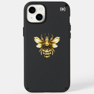 Faux Gold Foil Logo Bee Polygonal on Black Speck iPhone 14 Plus Case