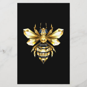 Faux Gold Foil Logo Bee Polygonal on Black Stationery