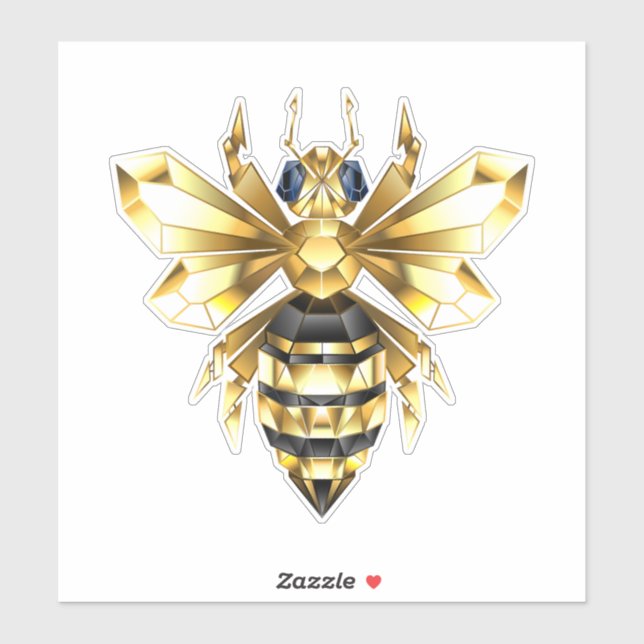 Faux Gold Foil Logo Bee Polygonal on Black Sticker (Sheet)