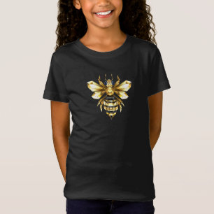 Faux Gold Foil Logo Bee Polygonal on Black T-Shirt