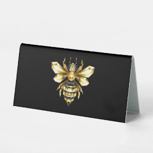 Faux Gold Foil Logo Bee Polygonal on Black Table Tent
