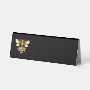 Faux Gold Foil Logo Bee Polygonal on Black Table Tent