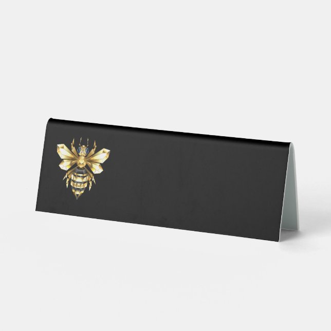 Faux Gold Foil Logo Bee Polygonal on Black Table Tent (Front)