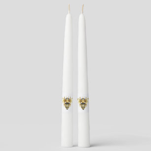 Faux Gold Foil Logo Bee Polygonal on Black Taper Candle