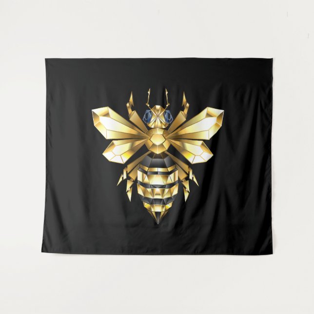 Faux Gold Foil Logo Bee Polygonal on Black Tapestry (Front (Horizontal))