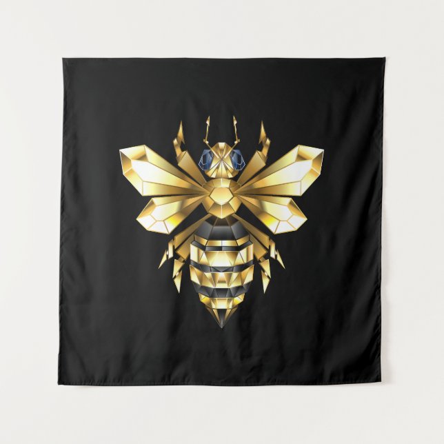 Faux Gold Foil Logo Bee Polygonal on Black Tapestry (Front)