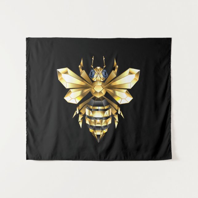 Faux Gold Foil Logo Bee Polygonal on Black Tapestry (Front (Horizontal))
