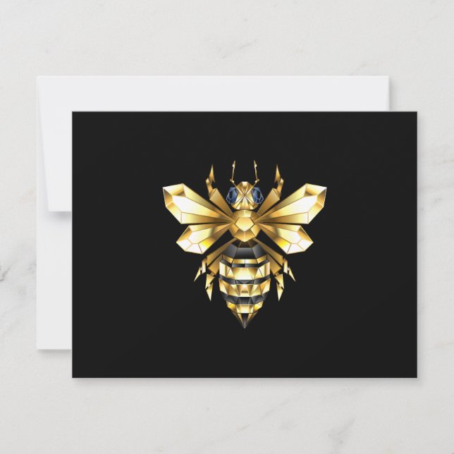 Faux Gold Foil Logo Bee Polygonal on Black Thank You Card (Front)