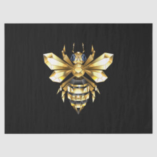 Faux Gold Foil Logo Bee Polygonal on Black Tissue Paper