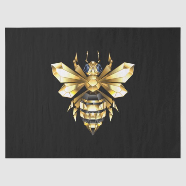 Faux Gold Foil Logo Bee Polygonal on Black Tissue Paper (Front)