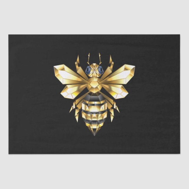Faux Gold Foil Logo Bee Polygonal on Black Tissue Paper (Front)