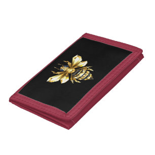 Faux Gold Foil Logo Bee Polygonal on Black Tri-fold Wallet