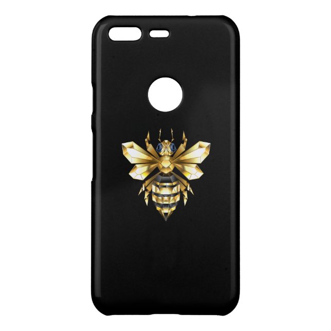 Faux Gold Foil Logo Bee Polygonal on Black Uncommon Google Pixel Case (Back)