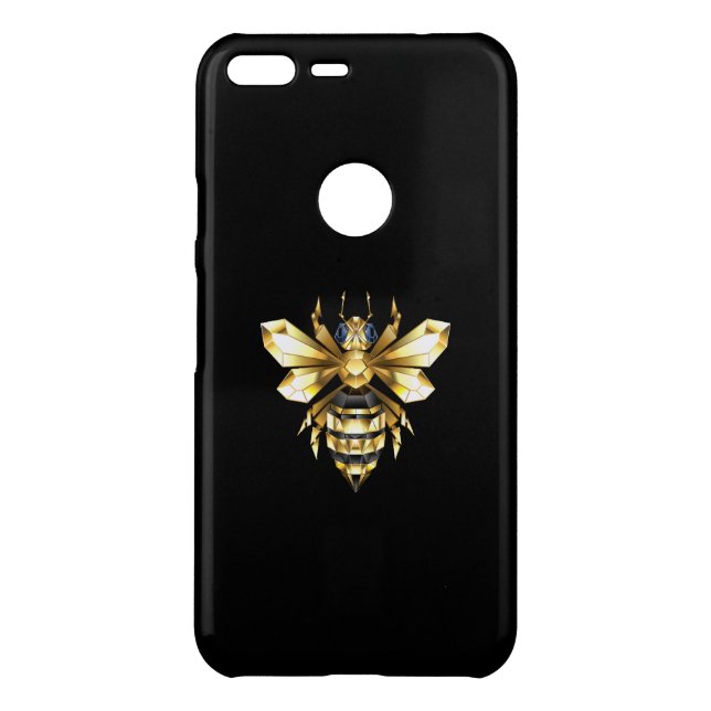 Faux Gold Foil Logo Bee Polygonal on Black Uncommon Google Pixel XL Case (Back)