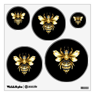 Faux Gold Foil Logo Bee Polygonal on Black Wall Decal