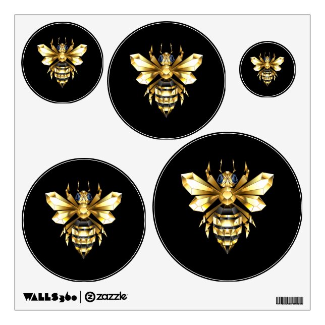 Faux Gold Foil Logo Bee Polygonal on Black Wall Decal (Front)
