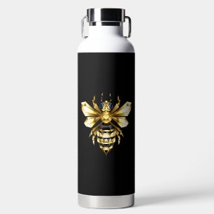 Faux Gold Foil Logo Bee Polygonal on Black Water Bottle