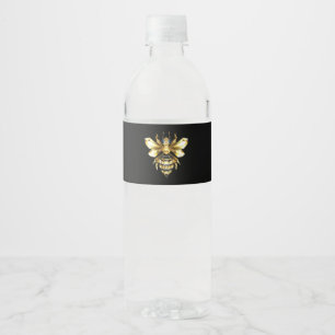 Faux Gold Foil Logo Bee Polygonal on Black Water Bottle Label