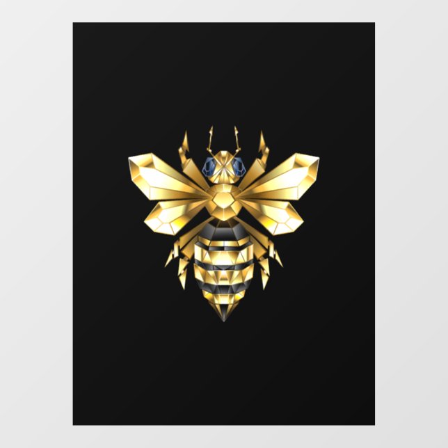 Faux Gold Foil Logo Bee Polygonal on Black Window Cling (Sheet)