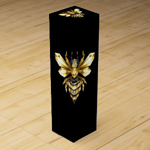 Faux Gold Foil Logo Bee Polygonal on Black Wine Box