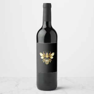 Faux Gold Foil Logo Bee Polygonal on Black Wine Label
