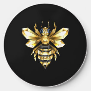Faux Gold Foil Logo Bee Polygonal on Black Wireless Charger