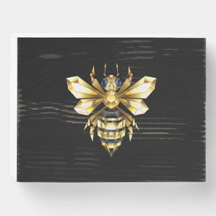 Faux Gold Foil Logo Bee Polygonal on Black Wooden Box Sign