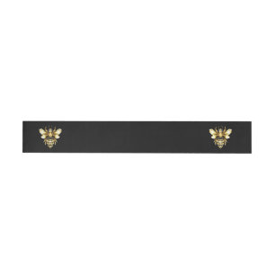 Faux Gold Foil Logo Bee Polygonal on Black Wrap Around Address Label