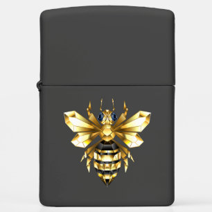 Faux Gold Foil Logo Bee Polygonal on Black Zippo Lighter