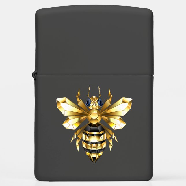 Faux Gold Foil Logo Bee Polygonal on Black Zippo Lighter (Front)