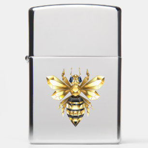 Faux Gold Foil Logo Bee Polygonal on Black Zippo Lighter