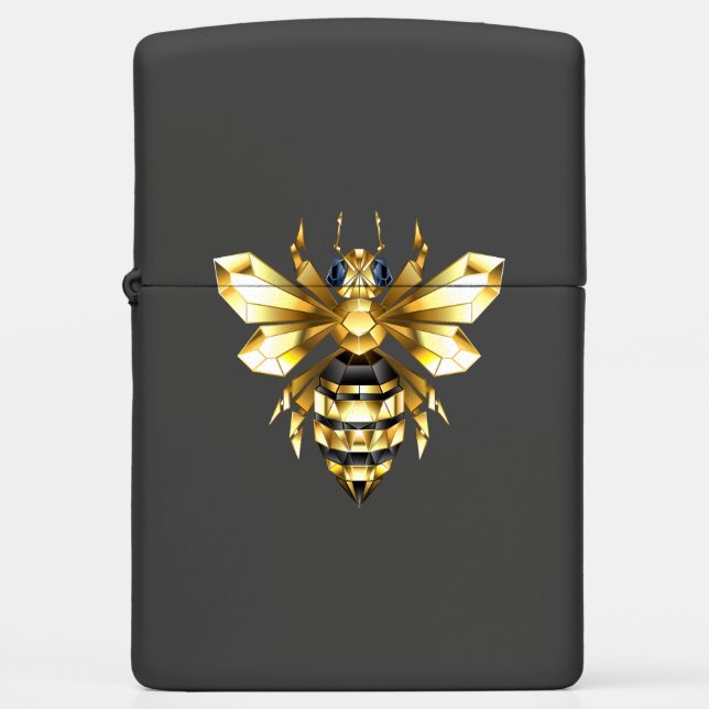 Faux Gold Foil Logo Bee Polygonal on Black Zippo Lighter (Front)
