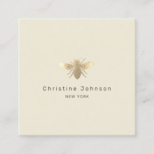 faux gold foil logo bee square business card