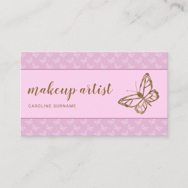 Faux Gold Foil Look Butterfly On Lavender Purple Business Card (Front)