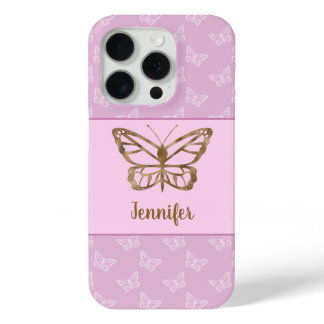Faux Gold Foil Look Butterfly On Lavender Purple iPhone 15 Pro Case
