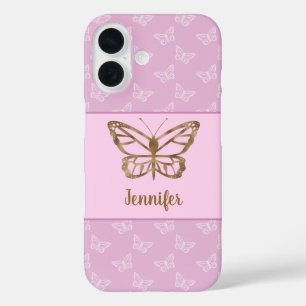 Faux Gold Foil Look Butterfly On Lavender Purple iPhone 16 Case