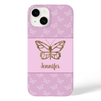Faux Gold Foil Look Butterfly On Lavender Purple Case-Mate iPhone 14 Case