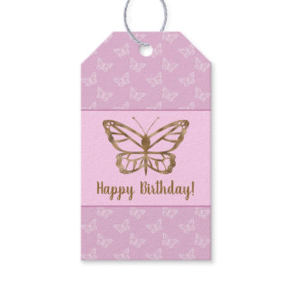 Faux Gold Foil Look Butterfly On Lavender Purple Gift Tags