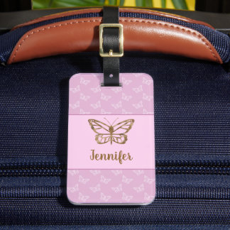Faux Gold Foil Look Butterfly On Lavender Purple Luggage Tag