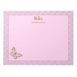 Faux Gold Foil Look Butterfly On Lavender Purple Notepad