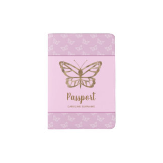 Faux Gold Foil Look Butterfly On Lavender Purple Passport Holder