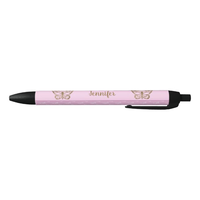 Faux Gold Foil Look Butterfly On Lavender Purple Pen (Bottom)