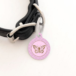 Faux Gold Foil Look Butterfly On Lavender Purple Pet ID Tag