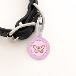 Faux Gold Foil Look Butterfly On Lavender Purple Pet ID Tag<br><div class="desc">Beautiful butterfly shape in faux (not real) golden yellow foil look-like texture on a light purple / lavender color background. The background has a light butterfly pattern on it as well. There are also two personalizable text areas on the other side. NOTICE: THE DESIGN IS A DIGITAL IMAGE AND IT...</div>