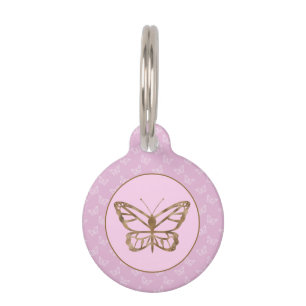 Faux Gold Foil Look Butterfly On Lavender Purple Pet ID Tag