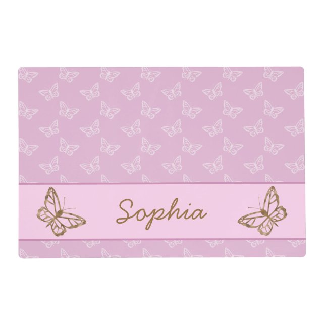 Faux Gold Foil Look Butterfly On Lavender Purple Placemat (Front)