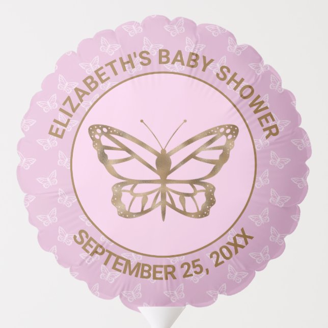 Faux Gold Foil Look Butterfly - Purple Baby Shower Balloon (Back)