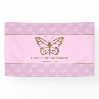 Faux Gold Foil Look Butterfly - Purple Baby Shower Banner